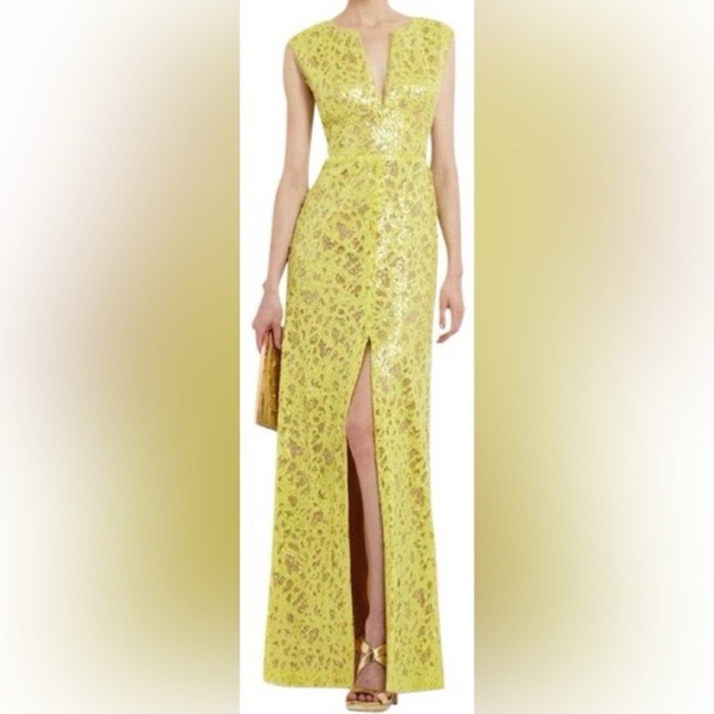 BCBGMaxAzria Cain Lemon Yellow Lace Maxi Dress